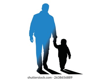 father and son holding hands and walking on white background vector silhouette, silhouette of father and son walking