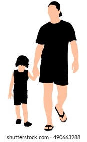 Father and Son Holding Hands Walking Together