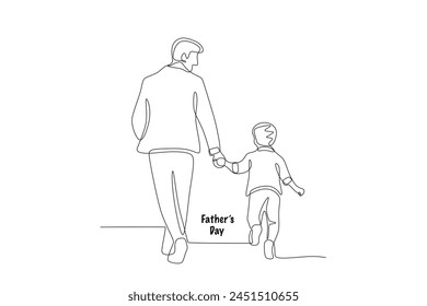 Father and son holding hands while jogging. Fathers day concept one-line drawing