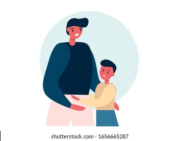 Father and son hug each other. Happy family concept. Happy father's day. Flat vector illustration