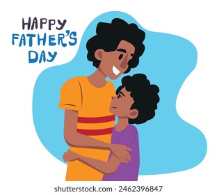 father and son hugging, commemorative vector illustration for Father's Day.
