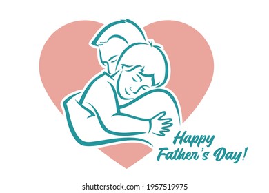Father and son hugging - Happy father's day - isolated vector illustration