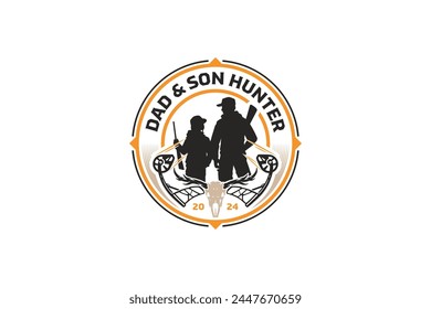 padre e hijo hunter arco y cabeza de ciervo calavera diseño de logotipo para la caza deporte aventura marca identidad