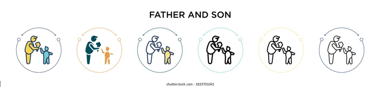 Father and son icon in filled, thin line, outline and stroke style. Vector illustration of two colored and black father and son vector icons designs can be used for mobile, ui, web