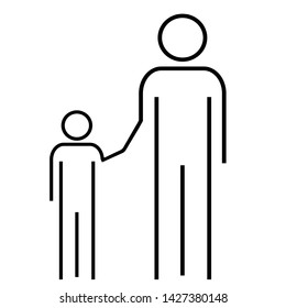 Father and son icon. Son holding his father's hand line isolated vector illustration