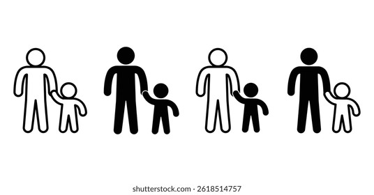 Father and Son Icon Set Simple Minimalist Illustrations Black and White Color Vector Design