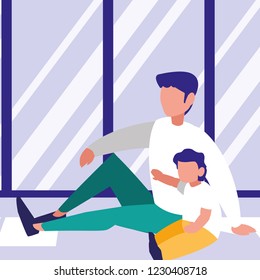 Father with son inside home design