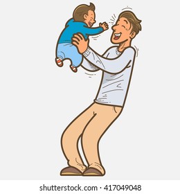 Father and son laughing