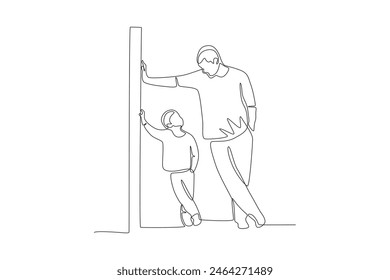 Father and son leaning together. Father's day one-line drawing
