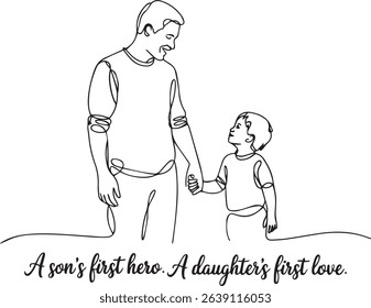 Father and son line art isolated on white background	