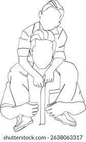 Father and Son Line Art – Minimalist Drawing of Dad Carrying Child on Shoulders
