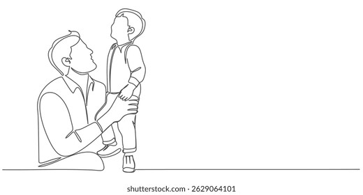 Dibujo de Vector de arte de línea de padre e hijo. Ilustración del día del padre