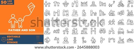 Father And Son Line Editable Icons set. Vector illustration in modern thin line style of father and son icons: dad, son, father day, etc