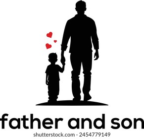 father and son logo, Silhouette of loving father walking side by side with son holding hands, Happy Father Day 