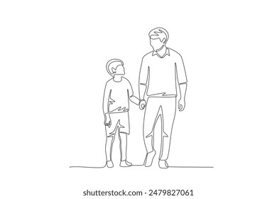 Father and son looking at each other. Father's day concept one-line drawing