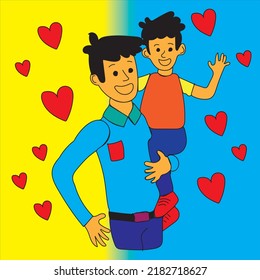 Father and son. Love concept. Father's Day celebration. Happy family portrait. Flat vector cartoon illustration. vector file.