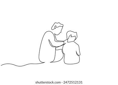 Father Son Love Family Happy Outdoor Sitting Park Life One Line Art Design Vektorgrafik