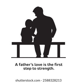 Father and Son: Love as a Foundation for Strength. on a white background in black vector silhouette.
