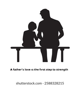 Father and Son: Love as a Foundation for Strength. on a white background in black vector silhouette.
