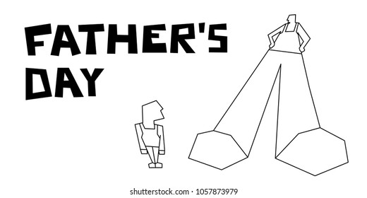 father and son. man and boy. Graphics. poster for father's Day. Constructivism, perspective, cartoon. Comics