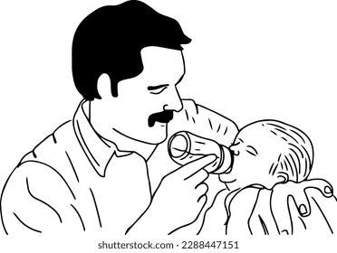 "Father and son milk bottle sketch"
"Dad feeding baby sketch drawing"
"Fatherhood illustration with bottle feeding"