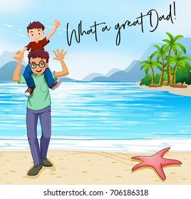 Father and son on the beach  illustration
