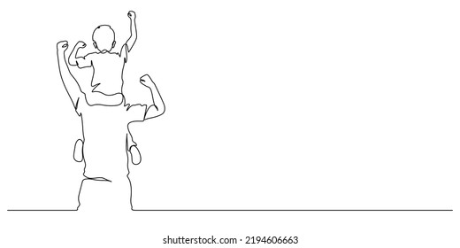 father   son his shoulders piggyback and happiness pose action vector illustration  Continuous line drawing
