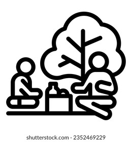 Father and son on picnic line icon, outdoors concept, Family picnic sign on white background, two person having picnic in park icon in style for and web. Vector graphics.