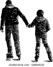 father and son on skates