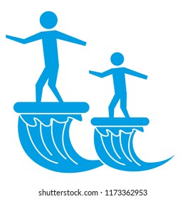 father and son on surfboard sea pictogram