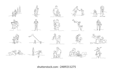 Father and Son One Line Art, Continous Line Vector Illustration