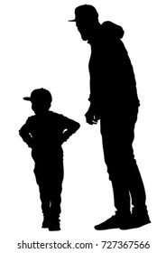 Father and son out for a walk on white background