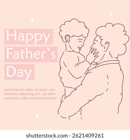Father and Son Outline Vector, Father's Day Template Post, Father Day Background Illustration