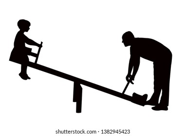 padre e hijo en el parque, vector de silueta