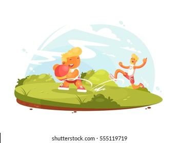 Father and son play with ball