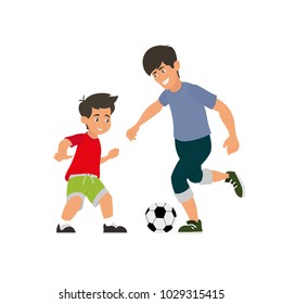 father and son play football. vector illustration isolated on white background.