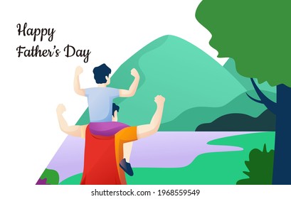 Father and son play together in the park, vector concept, happy father's day flat illustration , can use for, landing page, template, ui, web, homepage, poster, banner, flyer