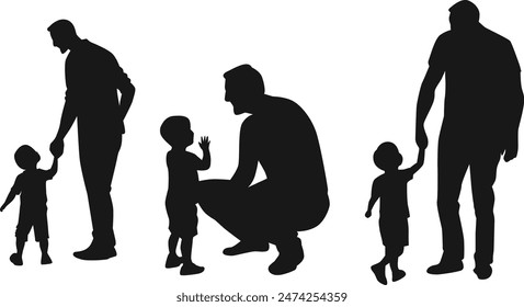 Vater und Sohn spielen zusammen Silhouetten