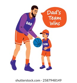 Father son playing basketball with dad team wins typography, flat sticker