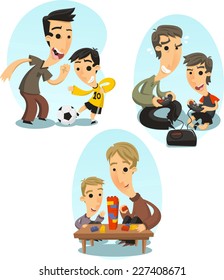 Father and Son Playing Bonding Together, vector illustration cartoon.