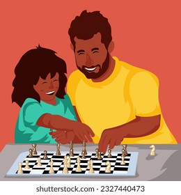 Father and Son Playing Chess Vector Stock Illustration