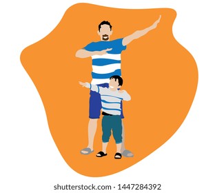 Father and son playing with each other on a flat background
