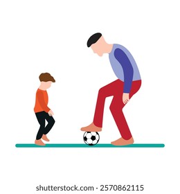 Father and Son Playing Football vector illustration