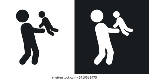Father and Son Playing Icon designed in a line style on white background.