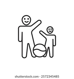 Father and son playing icon Vector flat thin line illustration