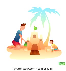 Father and son playing on the beach.