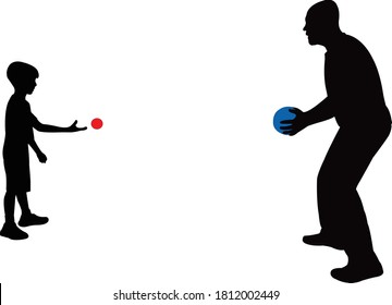 father and son playing, silhouette vector
