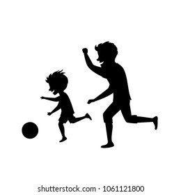 father and son playing soccer ball isolated vector illustration silhouette scene