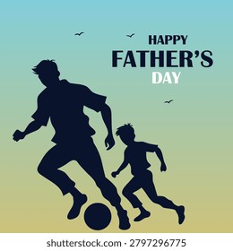 Father and son playing soccer for happy fathers day