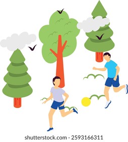 father son playing soccer isometric concept, Dad and Boy play the Friendly football Match vector design, Love romance banner, Dadys Valentines Day Scene, human relationship illustration